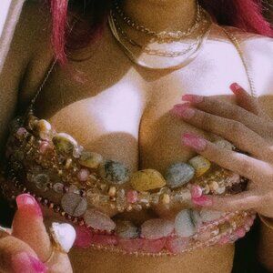 Handmade Pink Crystal Beaded Top with Gold Chain Details